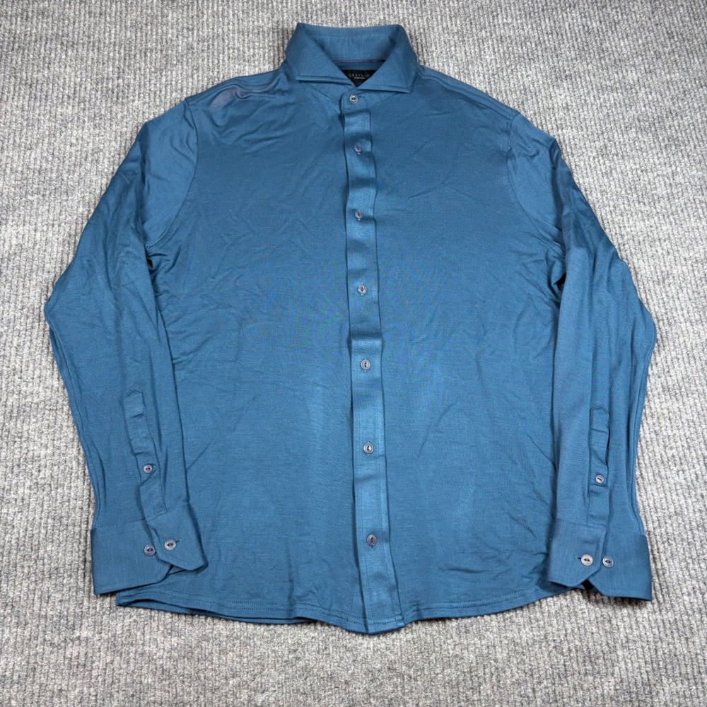 Greyson Shirt Mens M Knit Button Up Blue Long Sleeve Woven In Italy Flaw